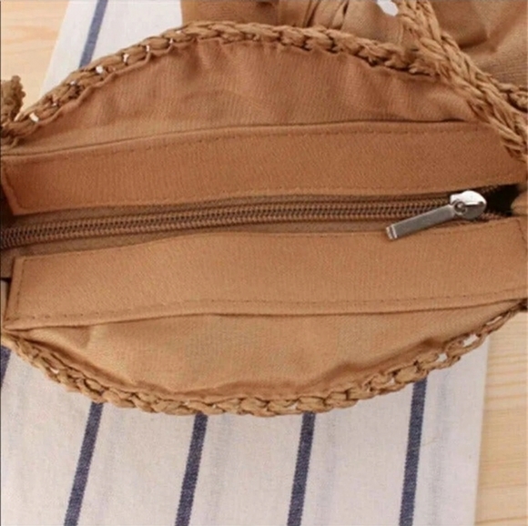 🆕Cute Circle Straw Bags with cute Bow Beige Brown - Picture 9 of 16